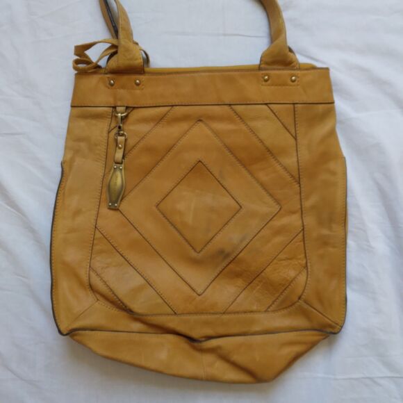 Lucky Brand Large Brown Leather Tote Shoulder Bag Distressed Y2K Boho Festival - Picture 2 of 14